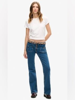 Superdry Organic Cotton Vintage-Style Blue Denim Jeans with Decorative Belt